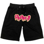 Men RAW Drip Hot Pink Chenille Cotton Shorts - Black - Rawyalty Clothing