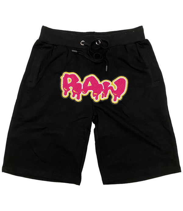 Men RAW Drip Hot Pink Chenille Cotton Shorts - Black - Rawyalty Clothing