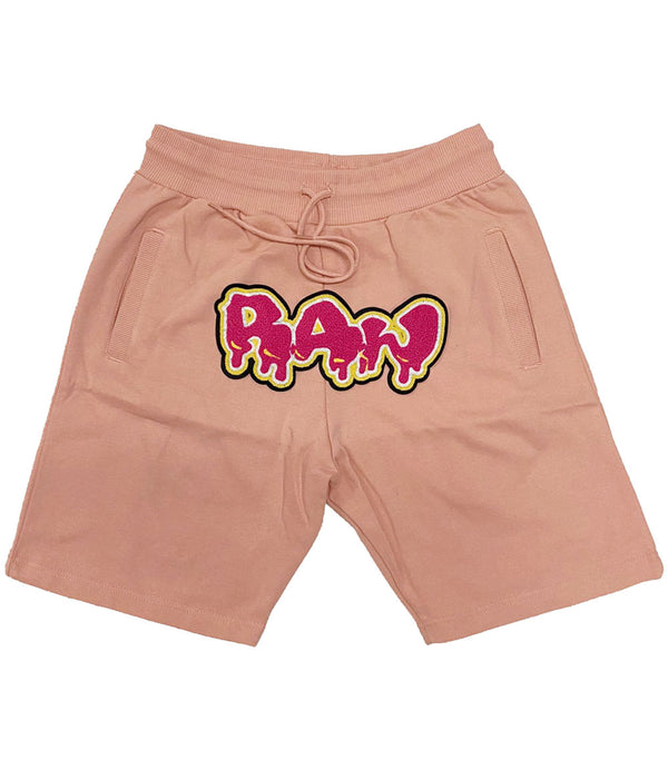 Men RAW Drip Hot Pink Chenille Cotton Shorts - Peach - Rawyalty Clothing