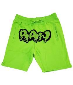 Men RAW Drip Lime Green Chenille Cotton Shorts - Lime Green - Rawyalty Clothing