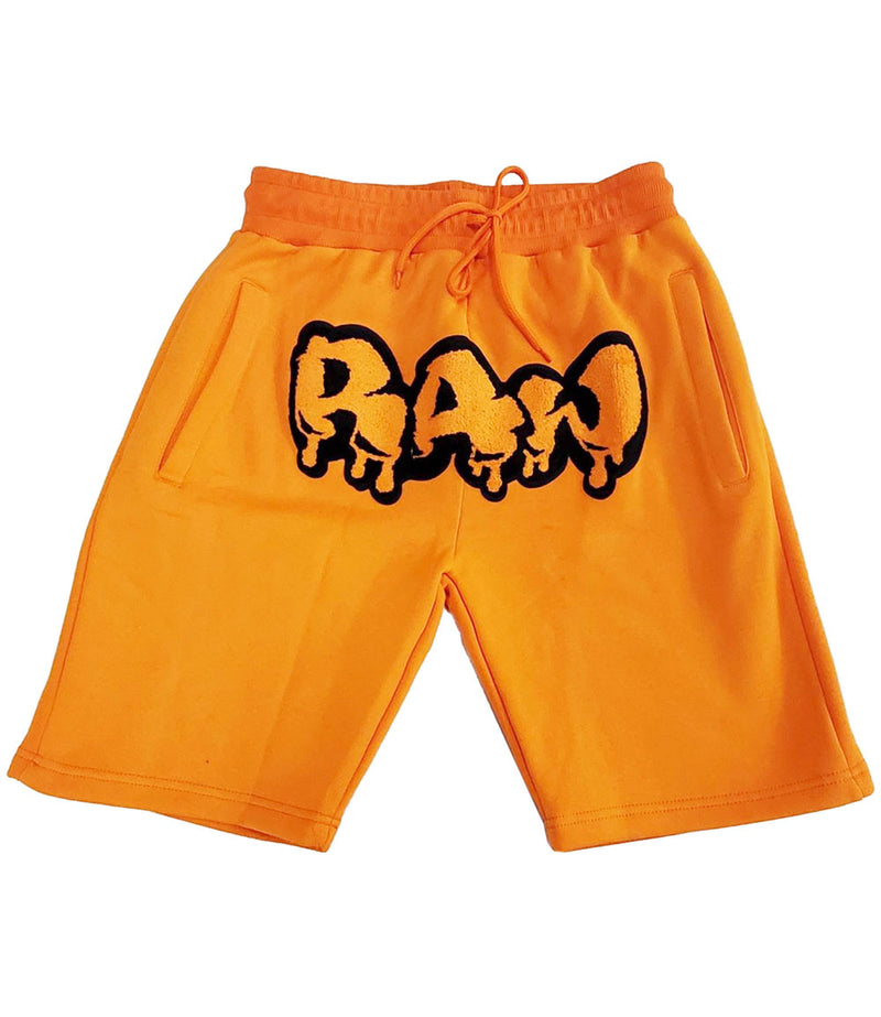 Men RAW Drip Orange Chenille Cotton Shorts - Orange - Rawyalty Clothing