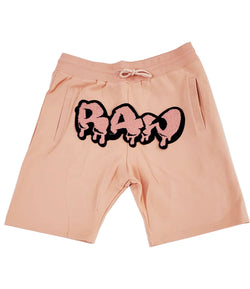 Men RAW Drip Peach Chenille Cotton Shorts - Peach - Rawyalty Clothing