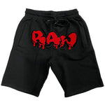 Men RAW Drip Red Chenille Cotton Shorts - Black - Rawyalty Clothing