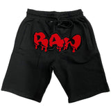 Men RAW Drip Red Chenille Cotton Shorts - Black - Rawyalty Clothing