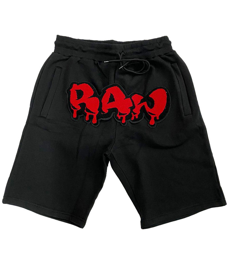 Men RAW Drip Red Chenille Cotton Shorts - Black - Rawyalty Clothing
