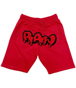 Men RAW Drip Red Chenille Cotton Shorts - Red - Rawyalty Clothing