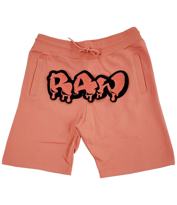Men RAW Drip Tangerine Chenille Cotton Shorts - Tangerine - Rawyalty Clothing