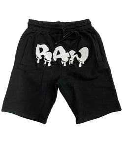 Men RAW Drip White Chenille Cotton Shorts - Black - Rawyalty Clothing