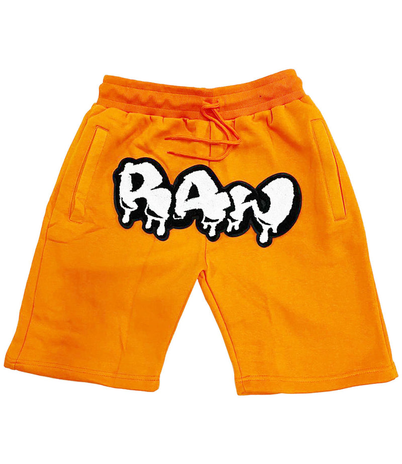 Men RAW Drip White Chenille Cotton Shorts - Orange - Rawyalty Clothing