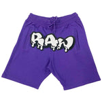 Men RAW Drip White Chenille Cotton Shorts - Purple - Rawyalty Clothing