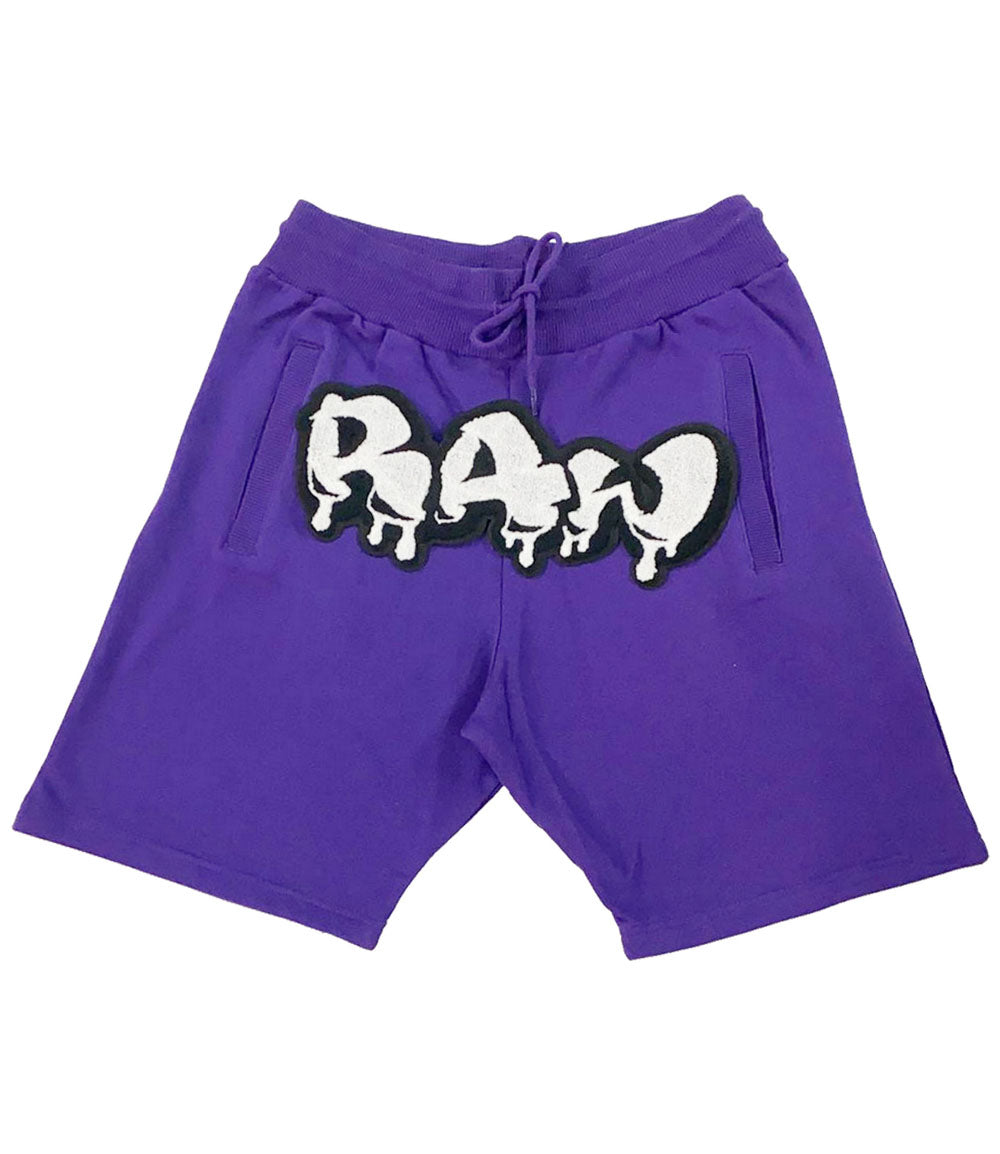 Men RAW Drip White Chenille Cotton Shorts - Purple - Rawyalty Clothing