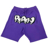 Men RAW Drip White Chenille Cotton Shorts - Purple - Rawyalty Clothing
