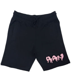 Men RAW Drip Pink Chenille Cotton Shorts - Black - Rawyalty Clothing