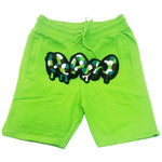 Men RAW Drip Camo Green Chenille Cotton Shorts - Lime - Rawyalty Clothing