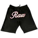 Men RAW Cursive White Chenille Cotton Shorts - Rawyalty Clothing