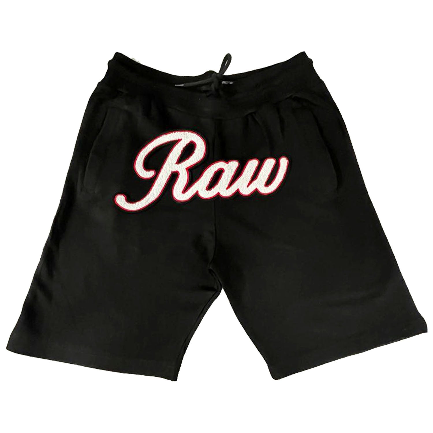 Men RAW Cursive White Chenille Cotton Shorts - Rawyalty Clothing
