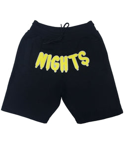 Men RAW Nights Yellow Chenille Cotton Shorts - Black - Rawyalty Clothing