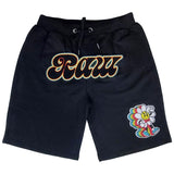 Men RAW Retro Flower Chenille Cotton Shorts - Black - Rawyalty Clothing