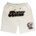 Men RAW Retro Flower Chenille Cotton Shorts - Cream - Rawyalty Clothing