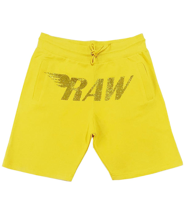 Men RAW Wing Yellow Bling Cotton Shorts - Yellow - Rawyalty Clothing