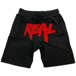 Men Real Red Chenille Cotton Shorts - Black - Rawyalty Clothing