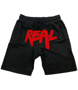 Men Real Red Chenille Cotton Shorts - Black - Rawyalty Clothing