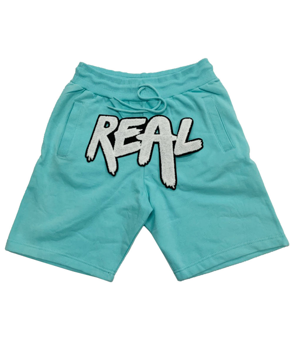 Real White Chenille Cotton Shorts - Aqua - Rawyalty Clothing