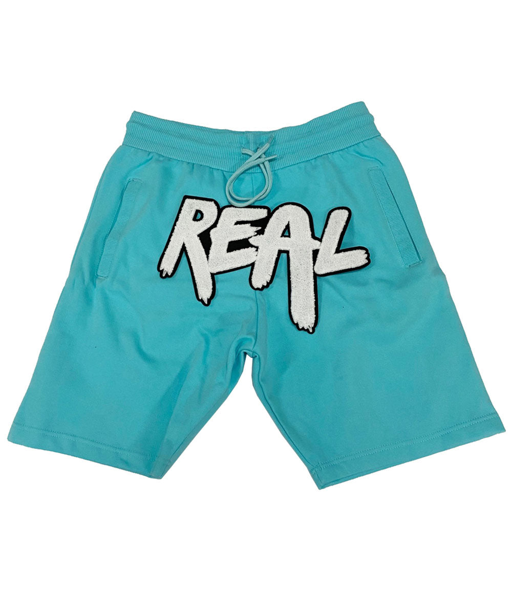 Real White Chenille Cotton Shorts - Aqua - Rawyalty Clothing