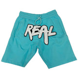 Real White Chenille Cotton Shorts - Aqua - Rawyalty Clothing