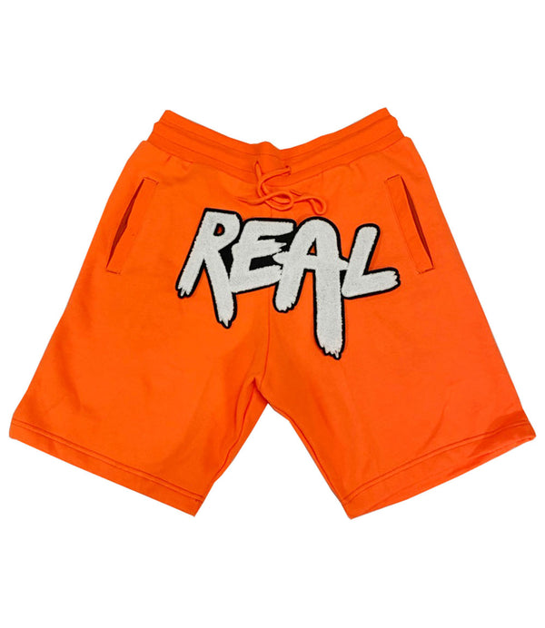 Real White Chenille Cotton Shorts - Neon Orange - Rawyalty Clothing