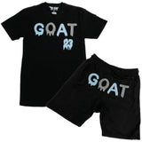 Men GOAT Baby Blue/Grey Chenille Crew Neck and Cotton Shorts Set - Black Tees / Black Shorts - Rawyalty Clothing