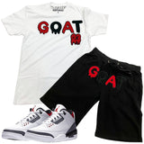 Men GOAT Red/Black Chenille Crew Neck and Cotton Shorts Set - White Tees / Black Shorts - Rawyalty Clothing