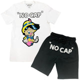 Men No More Lies NO CAP Chenille Crew Neck and Cotton Shorts Set - White Tees / Black Shorts - Rawyalty Clothing