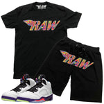 Men RAW Bel Air Chenille Crew Neck and Cotton Shorts Set - Black Tees / Black Shorts - Rawyalty Clothing