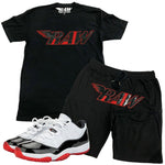 Men RAW PU Red Crew Neck and Cotton Shorts Set - Black Tees / Black Shorts - Rawyalty Clothing