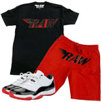 RAW PU Red Crew Neck and Cotton Shorts Set - Black Tees / Red Shorts - Rawyalty Clothing
