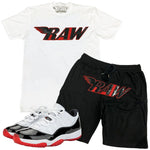 Men RAW PU Red Crew Neck and Cotton Shorts Set - White Tees / Black Shorts - Rawyalty Clothing