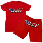 RAW USA Chenille Crew Neck and Cotton Shorts Set - Red Tees / Red Shorts - Rawyalty Clothing