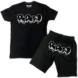 Men RAW Drip Black Chenille Crew Neck and Cotton Shorts Set - Black Tees / Black Shorts - Rawyalty Clothing