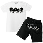 Men RAW Drip Black Chenille Crew Neck and Cotton Shorts Set - White Tees / Black Shorts - Rawyalty Clothing