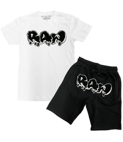 Men RAW Drip Black Chenille Crew Neck and Cotton Shorts Set - White Tees / Black Shorts - Rawyalty Clothing