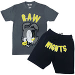 Men RAW Nights Yellow Chenille Crew Neck and Cotton Shorts Set - Heavy Metal Tees / Black Shorts - Rawyalty Clothing
