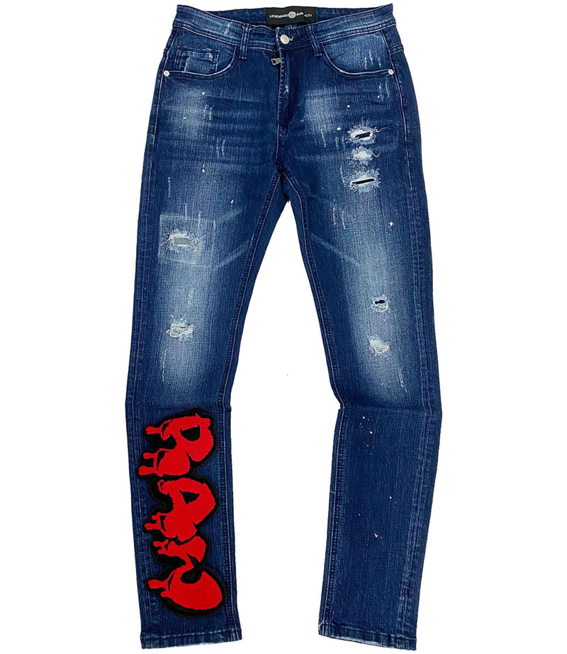 Men RAW Drip Red Chenille RJ002 Denim Jeans - Dark Blue - Rawyalty Clothing
