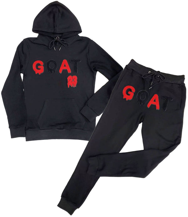 Men GOAT Red/Black Chenille Hoodie and Jogger Set - Black Hoodie / Black Jogger - Rawyalty Clothing
