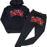 Men RARE Camo Red Chenille Hoodie and Joggers Set - Black Hoodie / Black Jogger - Rawyalty Clothing