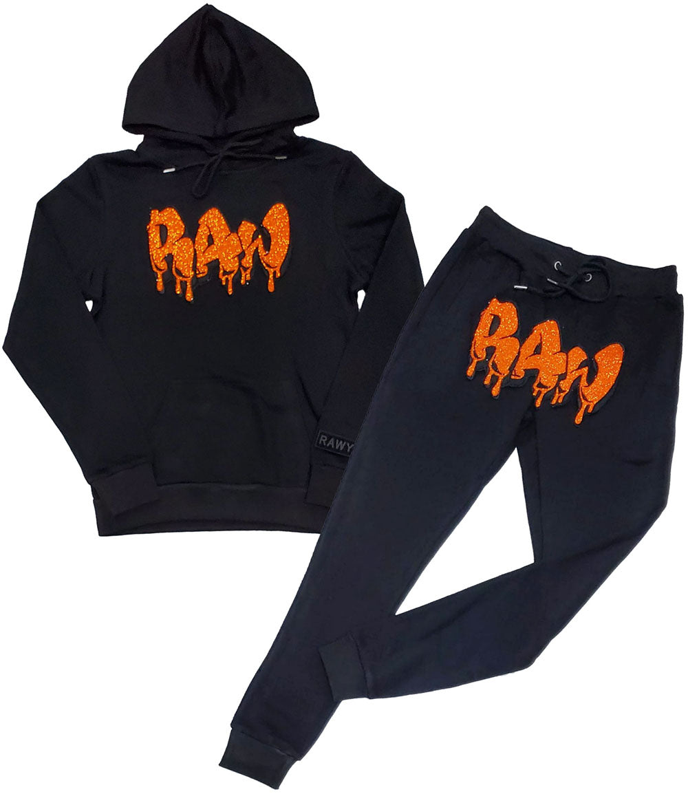 Men RAW Drip Orange Bling Hoodie and Joggers Set - Rawyalty Clothing
