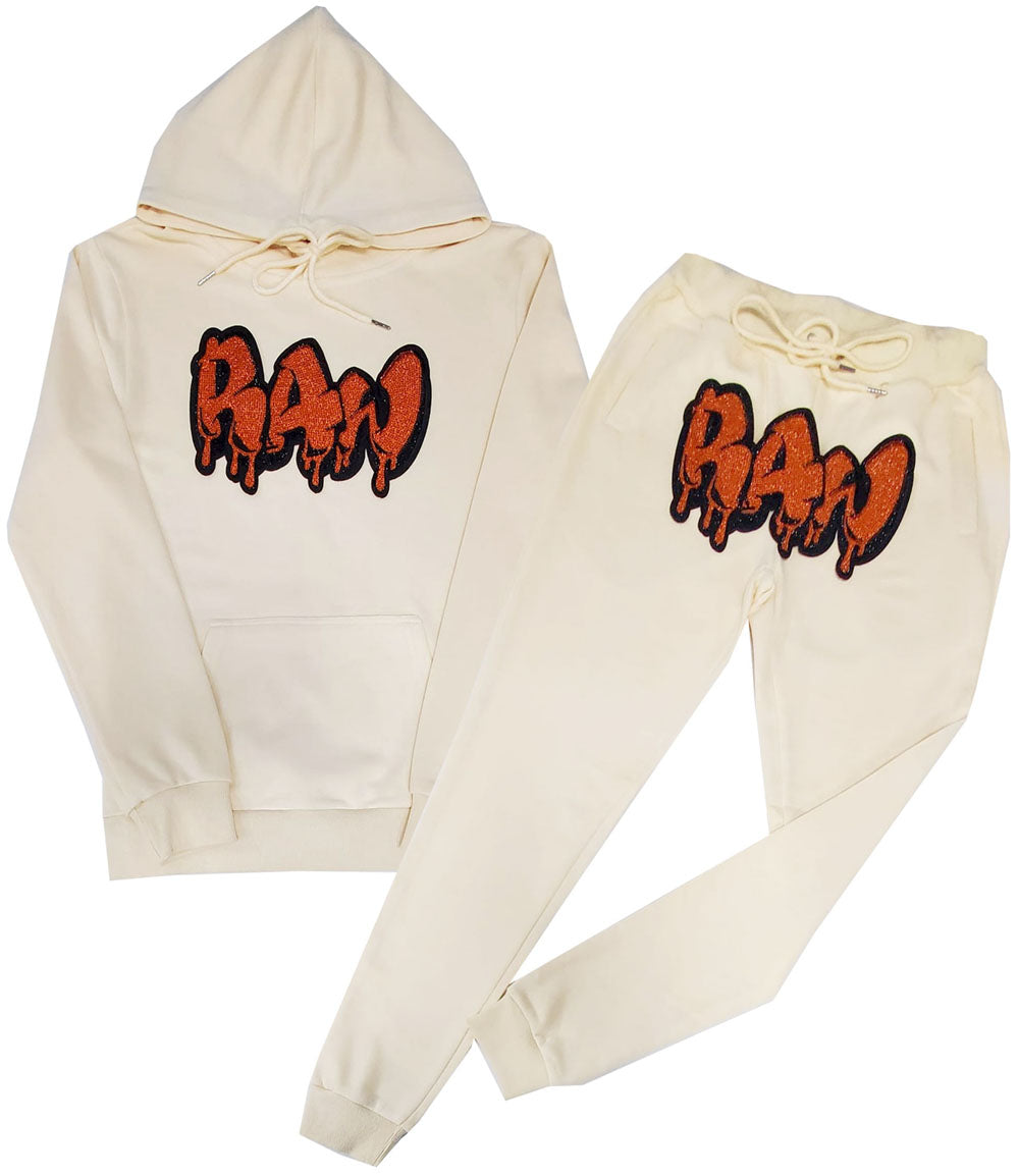 Men RAW Drip Orange Bling Hoodie and Joggers Set - Rawyalty Clothing
