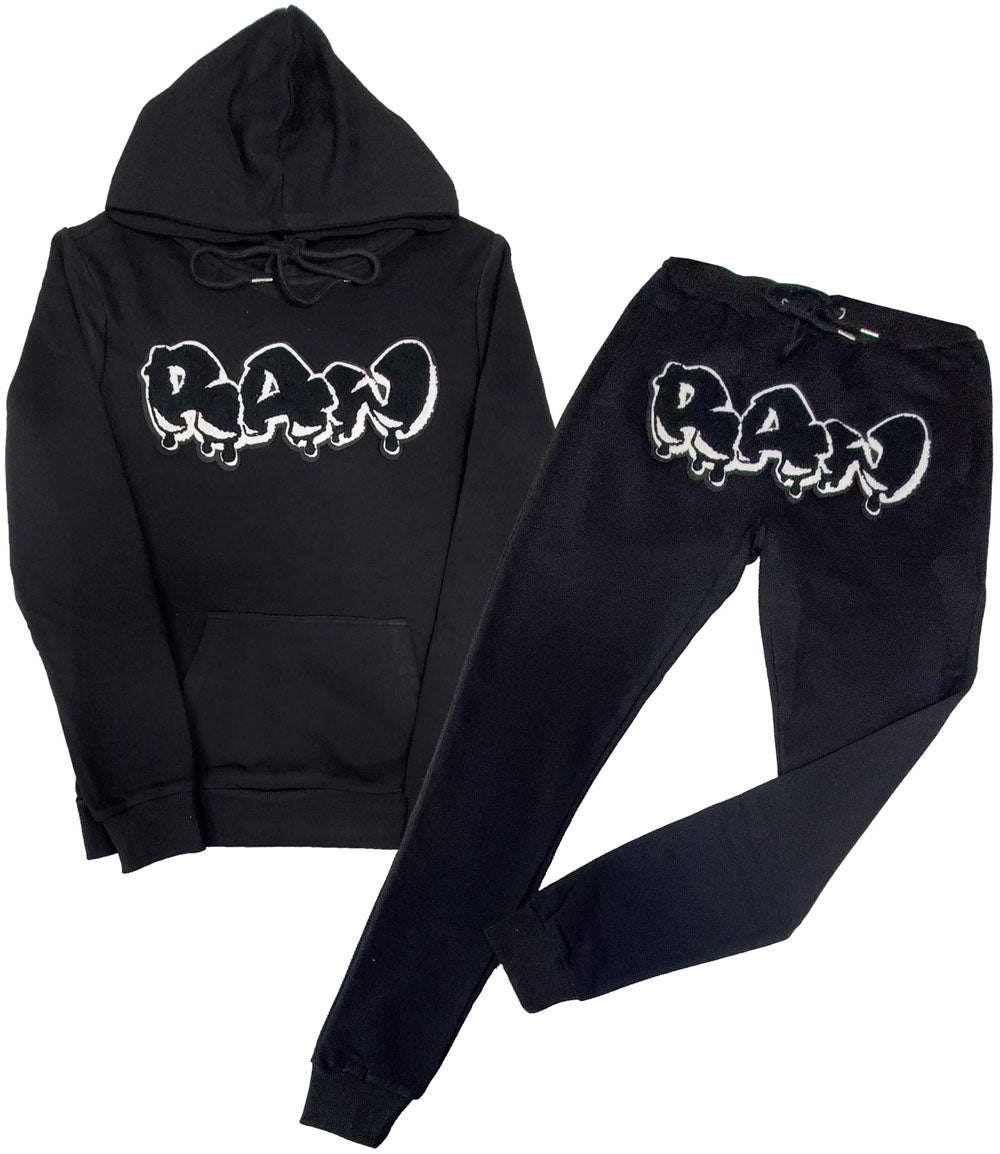 Men RAW Drip Black Chenille Hoodie and Joggers Set - Rawyalty Clothing