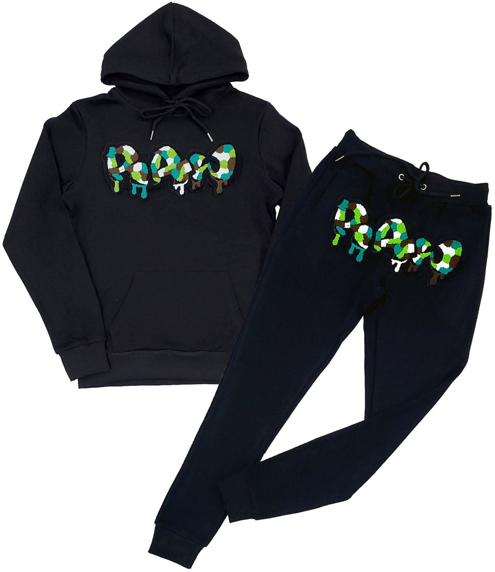 Men RAW Drip Camo Green Chenille Hoodie and Joggers Set - Rawyalty Clothing