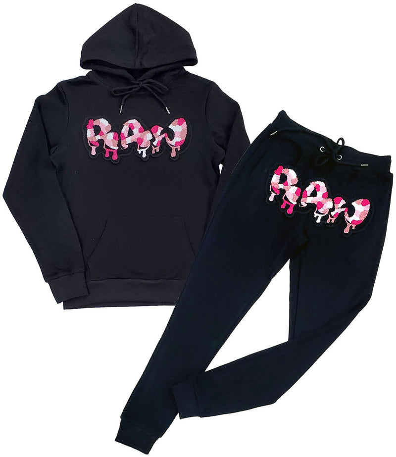Men RAW Drip Camo Pink Chenille Hoodie and Joggers Set - Rawyalty Clothing